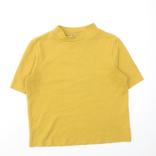 Zara Womens Yellow Cotton Basic T-Shirt Size M Mock Neck
