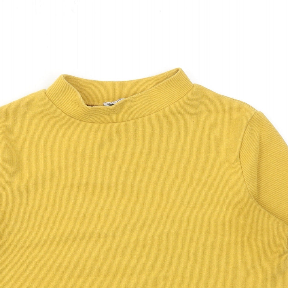 Zara Womens Yellow Cotton Basic T-Shirt Size M Mock Neck