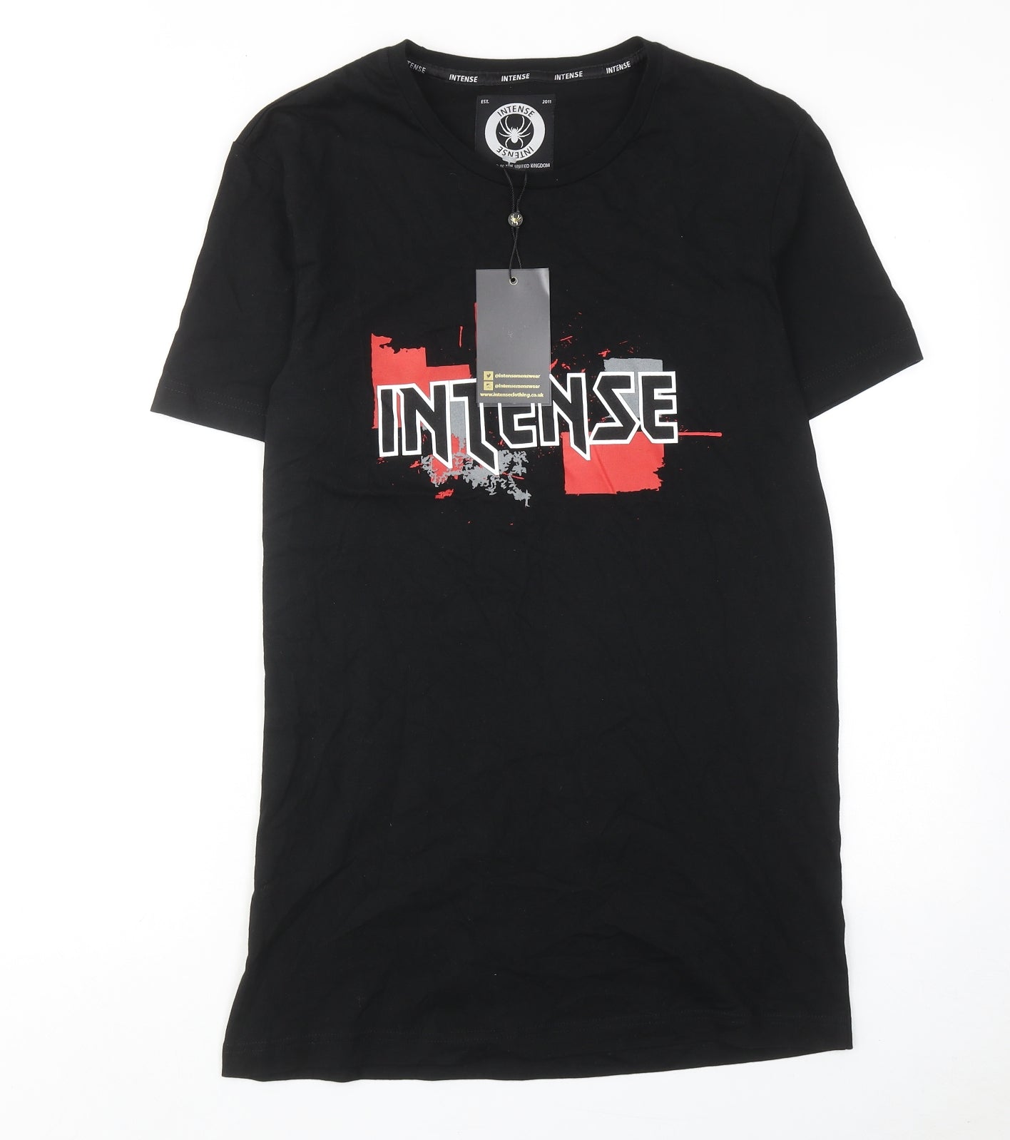 Intense Mens Black Cotton T-Shirt Size M Round Neck