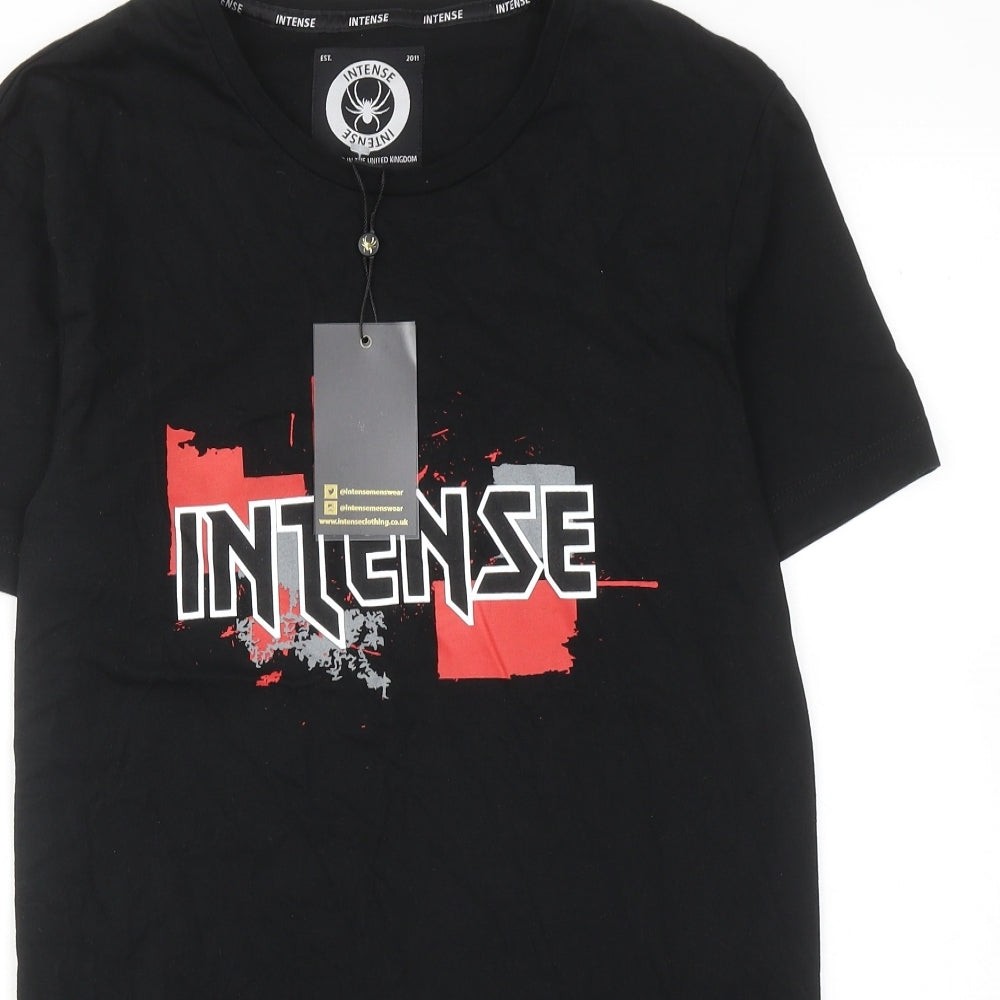 Intense Mens Black Cotton T-Shirt Size M Round Neck