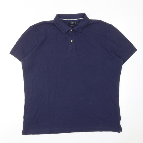 Mango Mens Blue Cotton Polo Size XL Collared Button