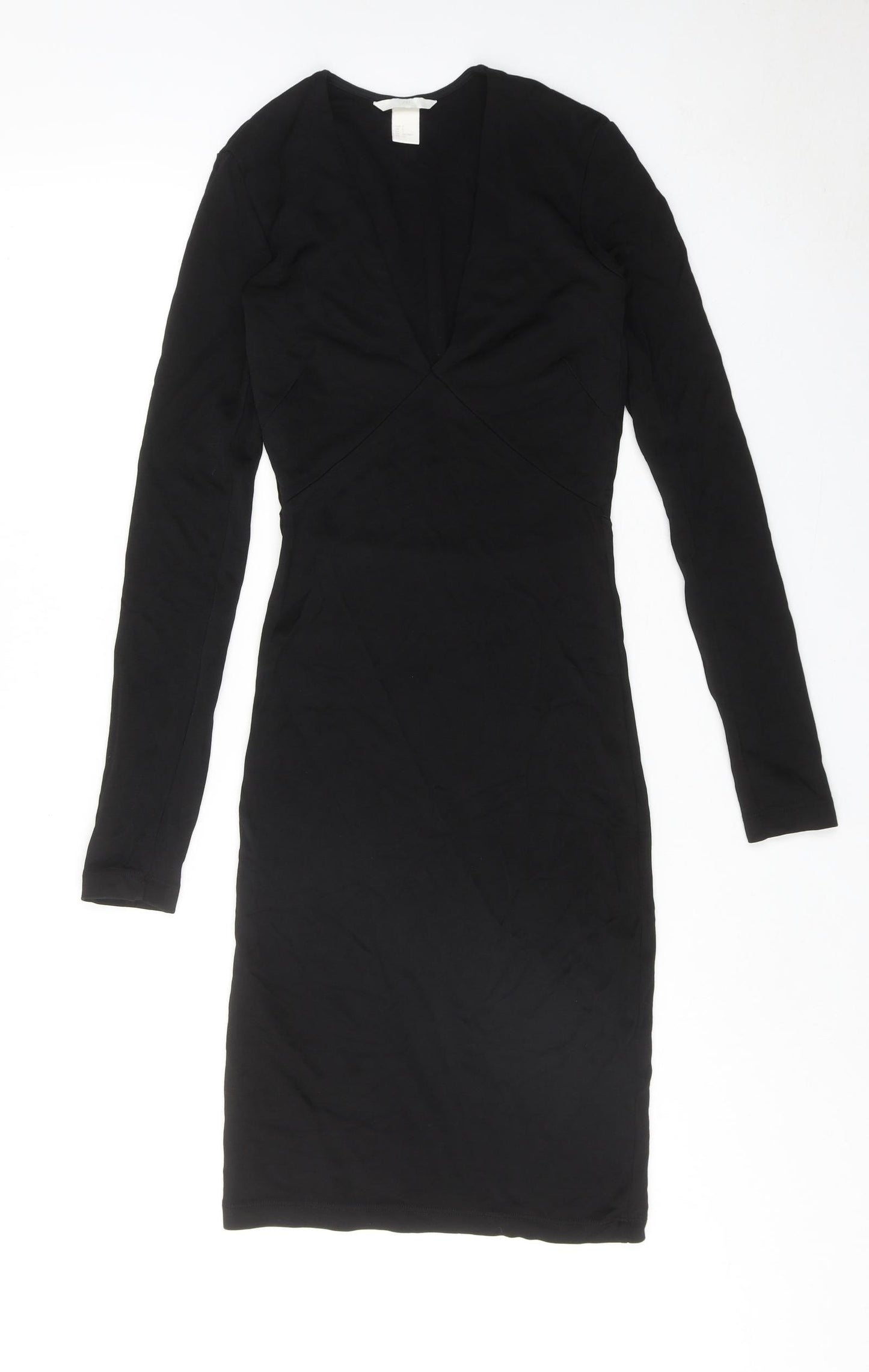 H&M Womens Black Viscose Bodycon Size S V-Neck Pullover