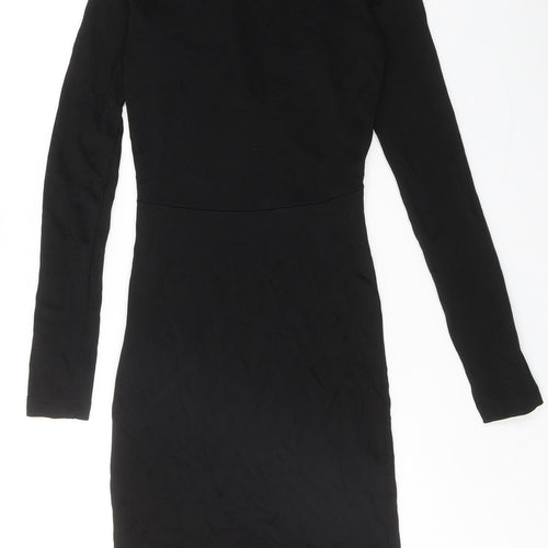 H&M Womens Black Viscose Bodycon Size S V-Neck Pullover