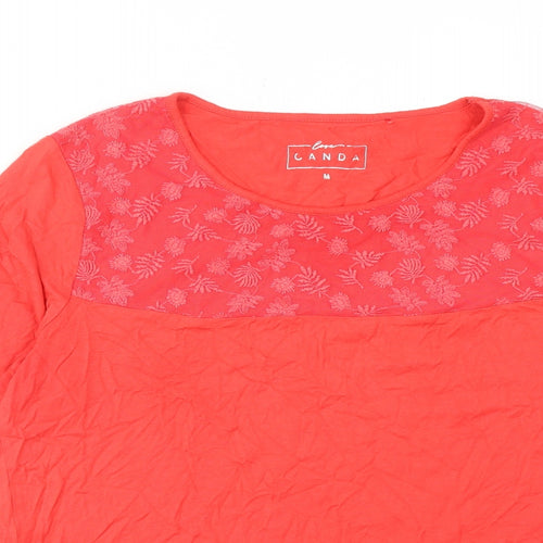 Canda Womens Pink Viscose Basic T-Shirt Size M Round Neck
