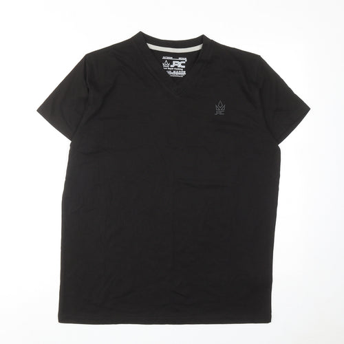 JRC Mens Black Cotton T-Shirt Size M V-Neck