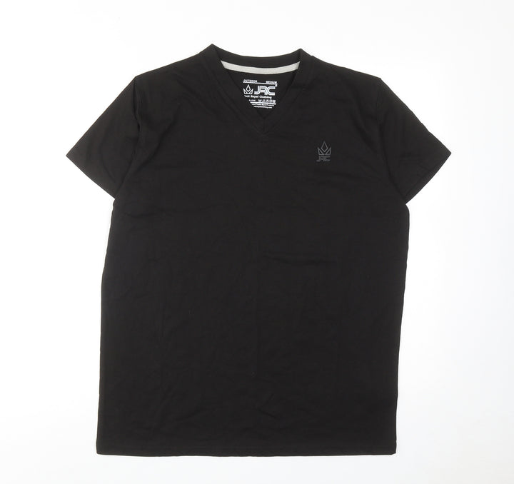 JRC Mens Black Cotton T-Shirt Size M V-Neck