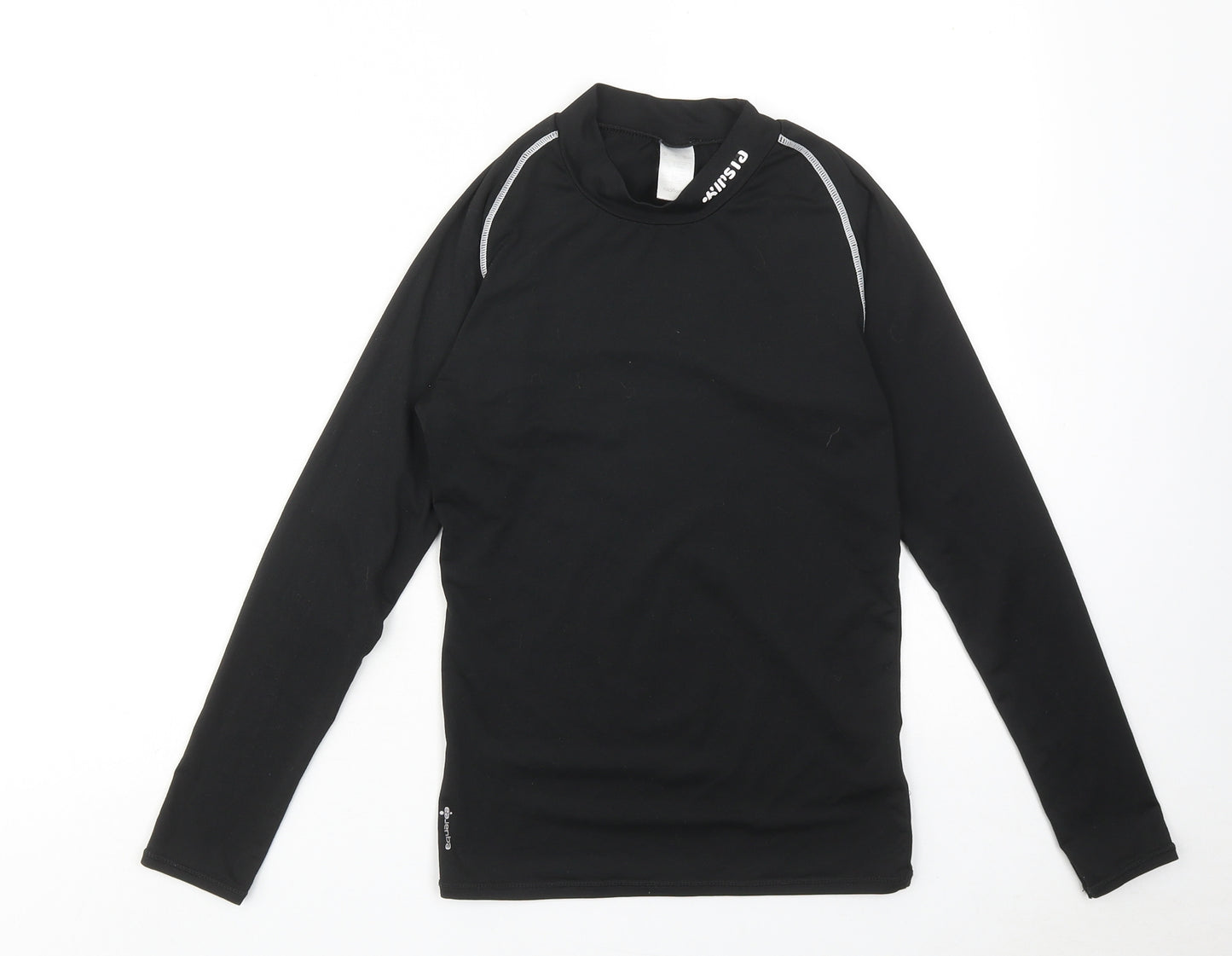 OXYLANE Boys Black Polyester Basic T-Shirt Size 14 Years Mock Neck Pullover