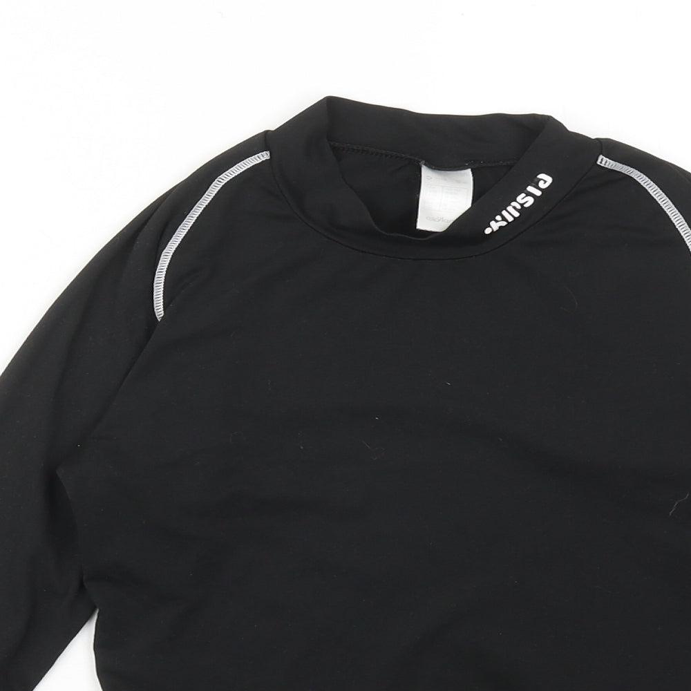 OXYLANE Boys Black Polyester Basic T-Shirt Size 14 Years Mock Neck Pullover