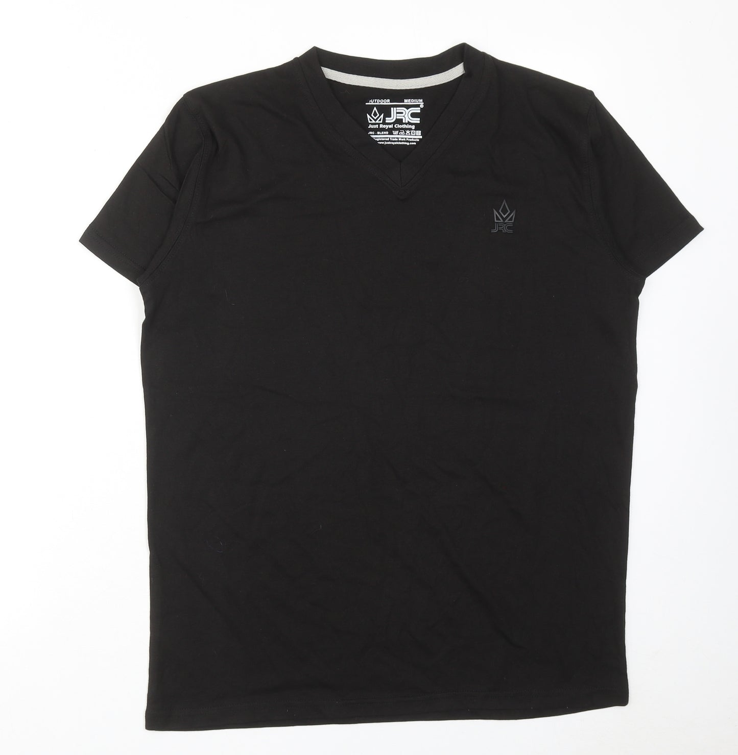 JRC Mens Black Cotton T-Shirt Size M V-Neck