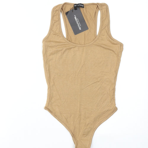 PRETTYLITTLETHING Womens Brown Viscose Bodysuit One-Piece Size 6 Snap