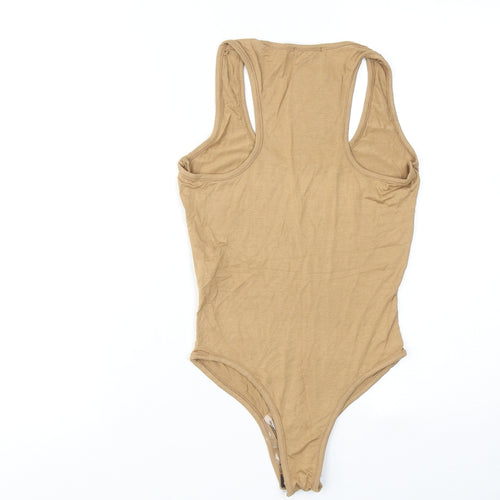 PRETTYLITTLETHING Womens Brown Viscose Bodysuit One-Piece Size 6 Snap