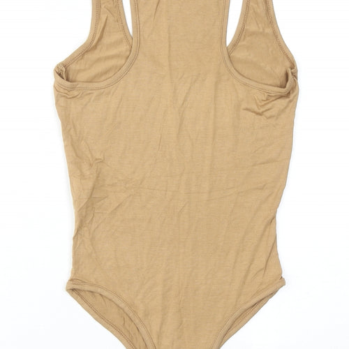 PRETTYLITTLETHING Womens Brown Viscose Bodysuit One-Piece Size 6 Snap