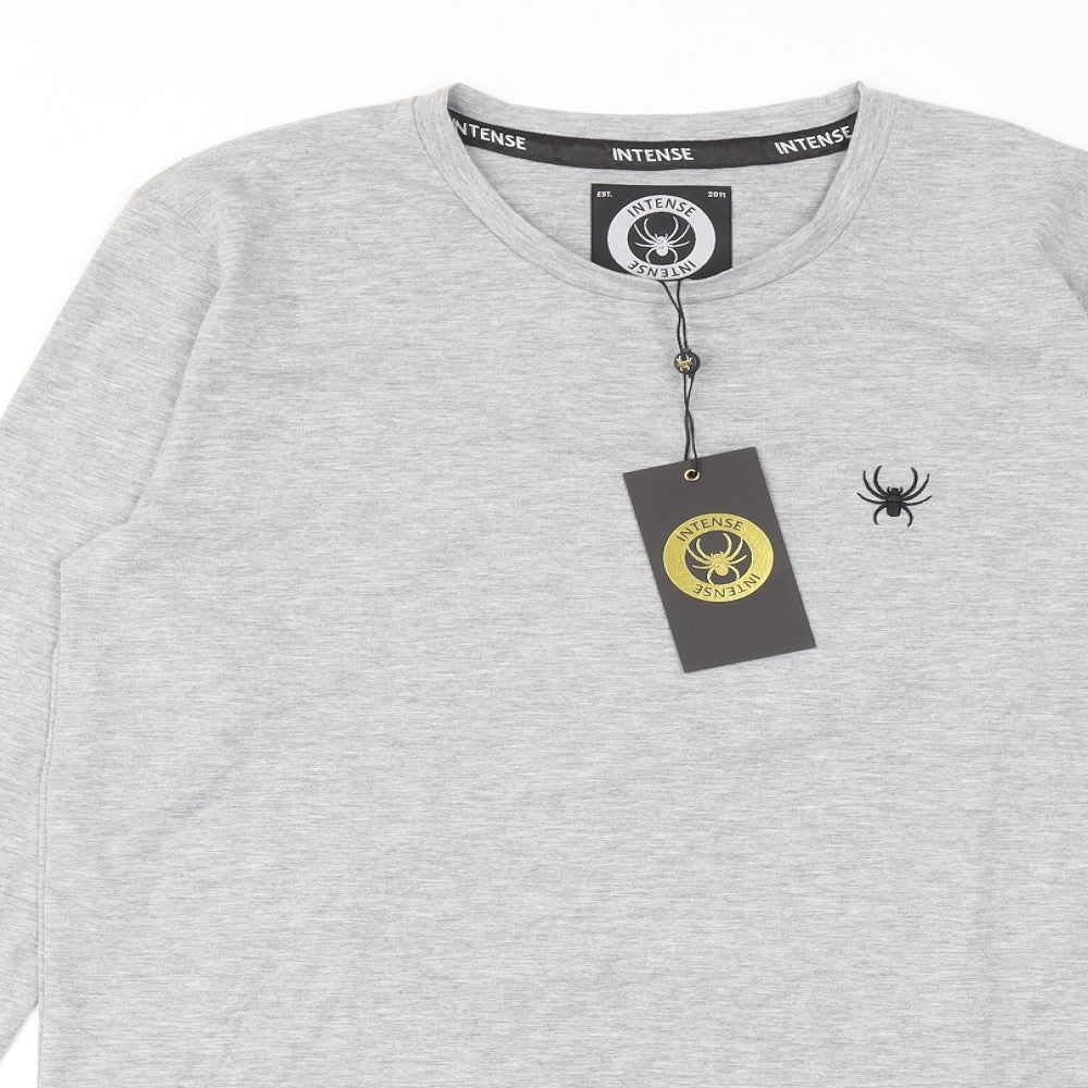 Intense Mens Grey Cotton T-Shirt Size M Round Neck