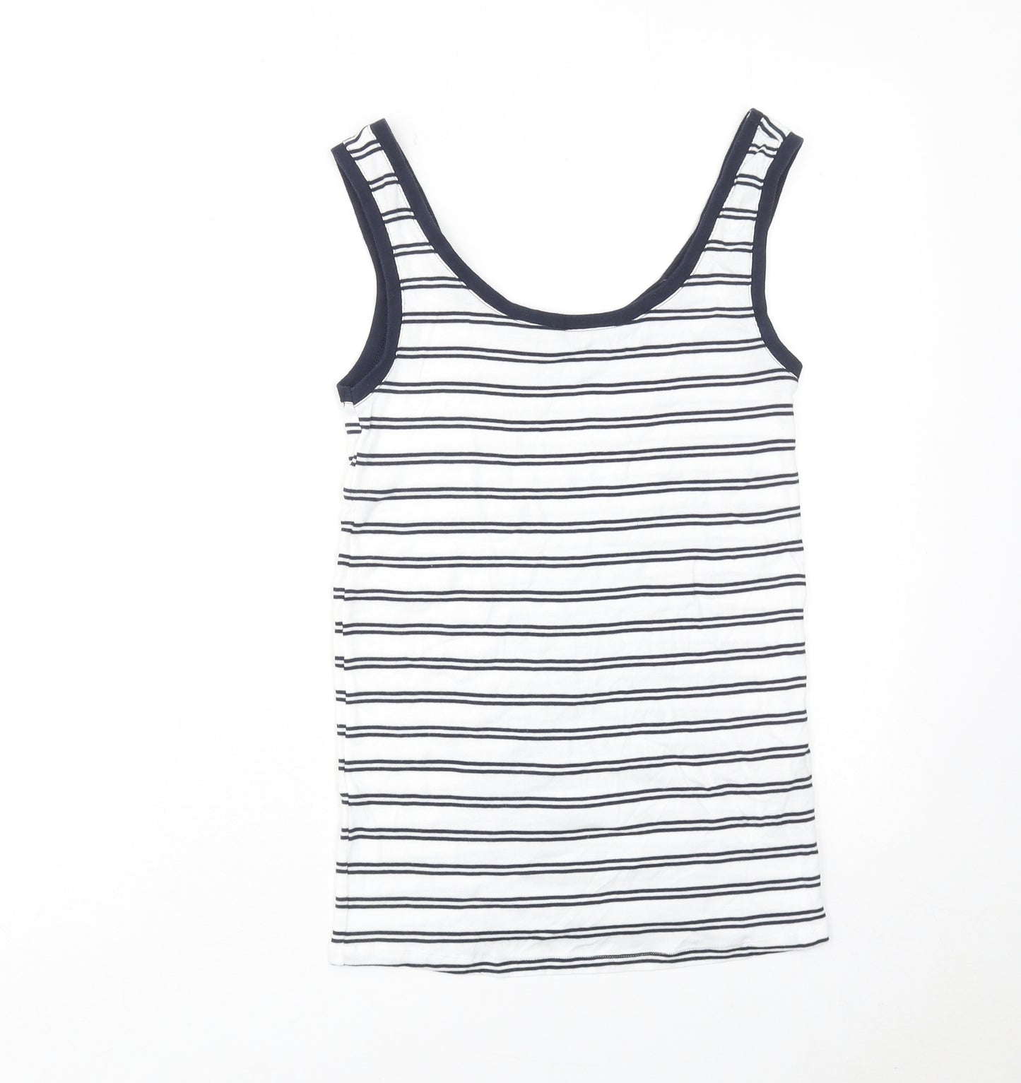 Marks and Spencer Womens White Striped Cotton Basic Tank Size 8 Round Neck