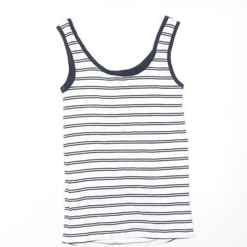 Marks and Spencer Womens White Striped Cotton Basic Tank Size 8 Round Neck