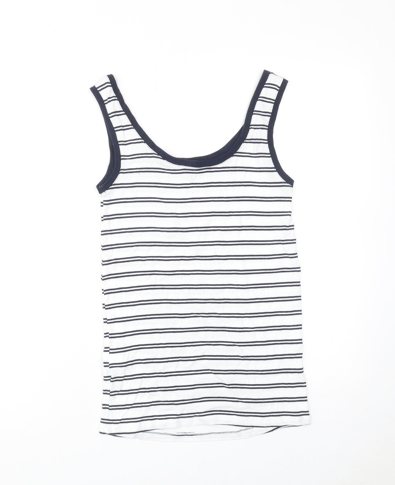 Marks and Spencer Womens White Striped Cotton Basic Tank Size 8 Round Neck