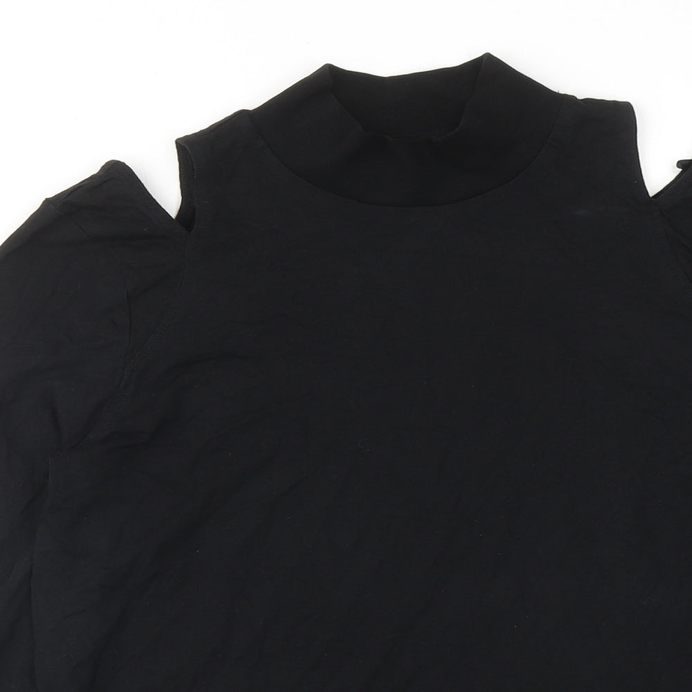 NEXT Womens Black Cotton Basic T-Shirt Size 16 Mock Neck - Cut Out Shoulder