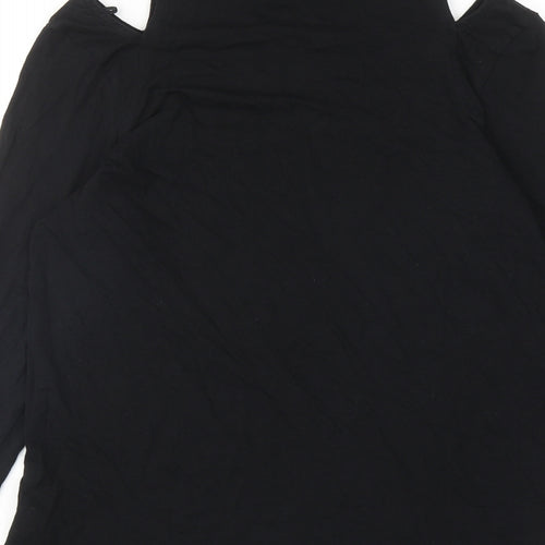 NEXT Womens Black Cotton Basic T-Shirt Size 16 Mock Neck - Cut Out Shoulder