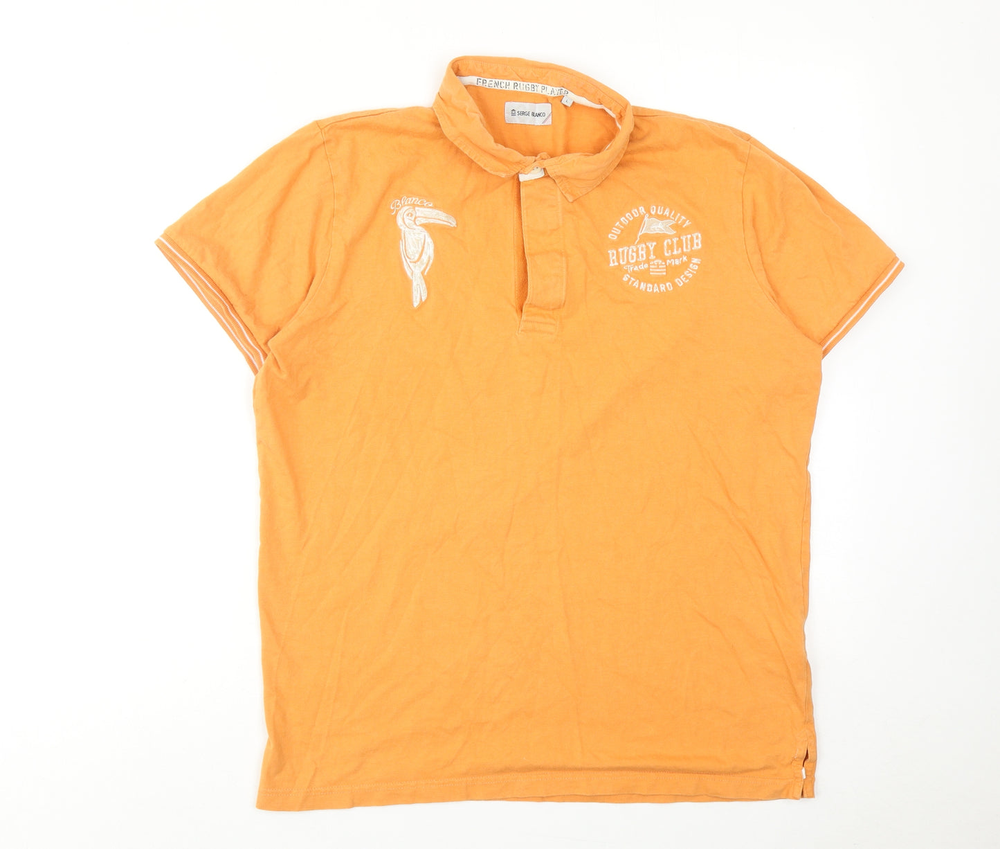 SERGE BLANCO Mens Orange Cotton Polo Size L Collared Button