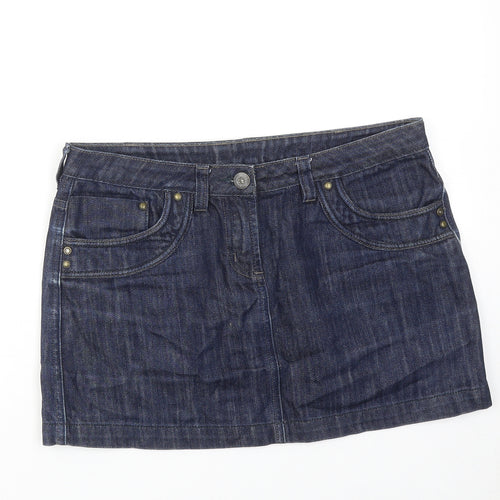 Dorothy Perkins Womens Blue Cotton Mini Skirt Size 12 Zip