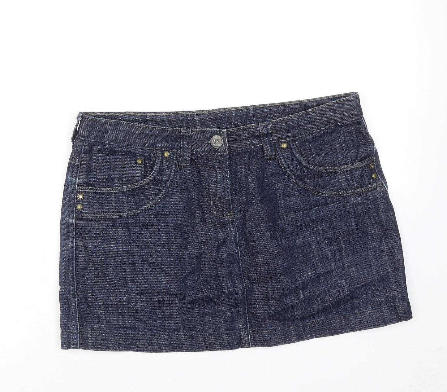 Dorothy Perkins Womens Blue Cotton Mini Skirt Size 12 Zip