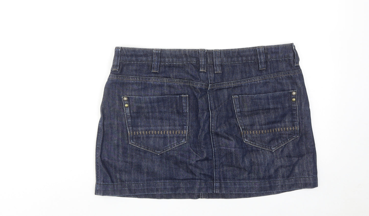 Dorothy Perkins Womens Blue Cotton Mini Skirt Size 12 Zip