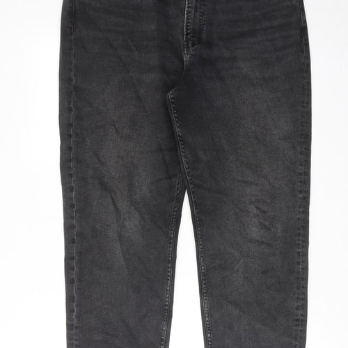 Marks and Spencer Womens Grey Cotton Straight Jeans Size 16 Regular Zip