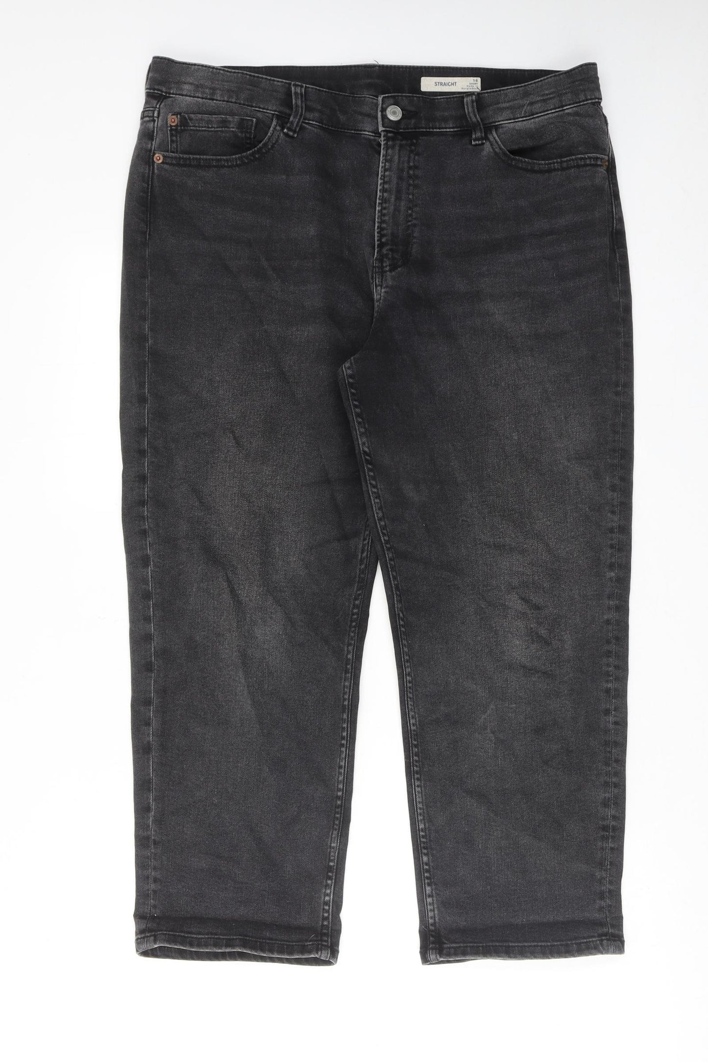 Marks and Spencer Womens Grey Cotton Straight Jeans Size 16 Regular Zip