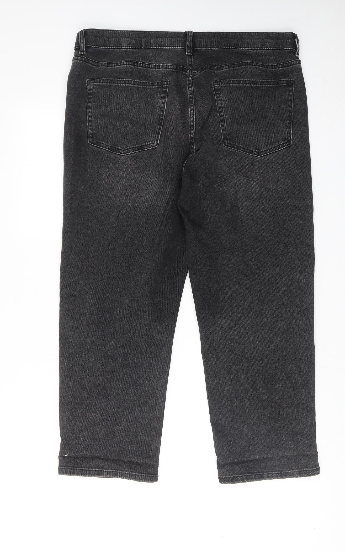 Marks and Spencer Womens Grey Cotton Straight Jeans Size 16 Regular Zip