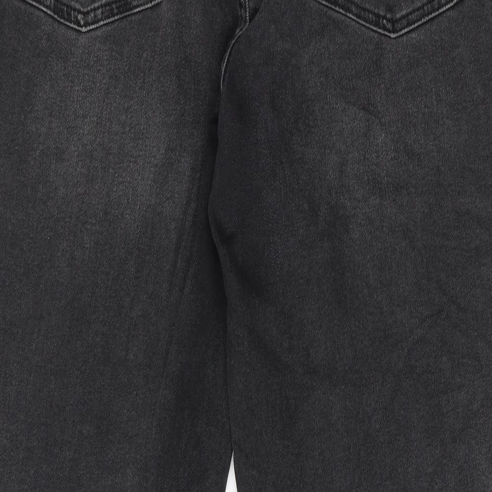 Marks and Spencer Womens Grey Cotton Straight Jeans Size 16 Regular Zip