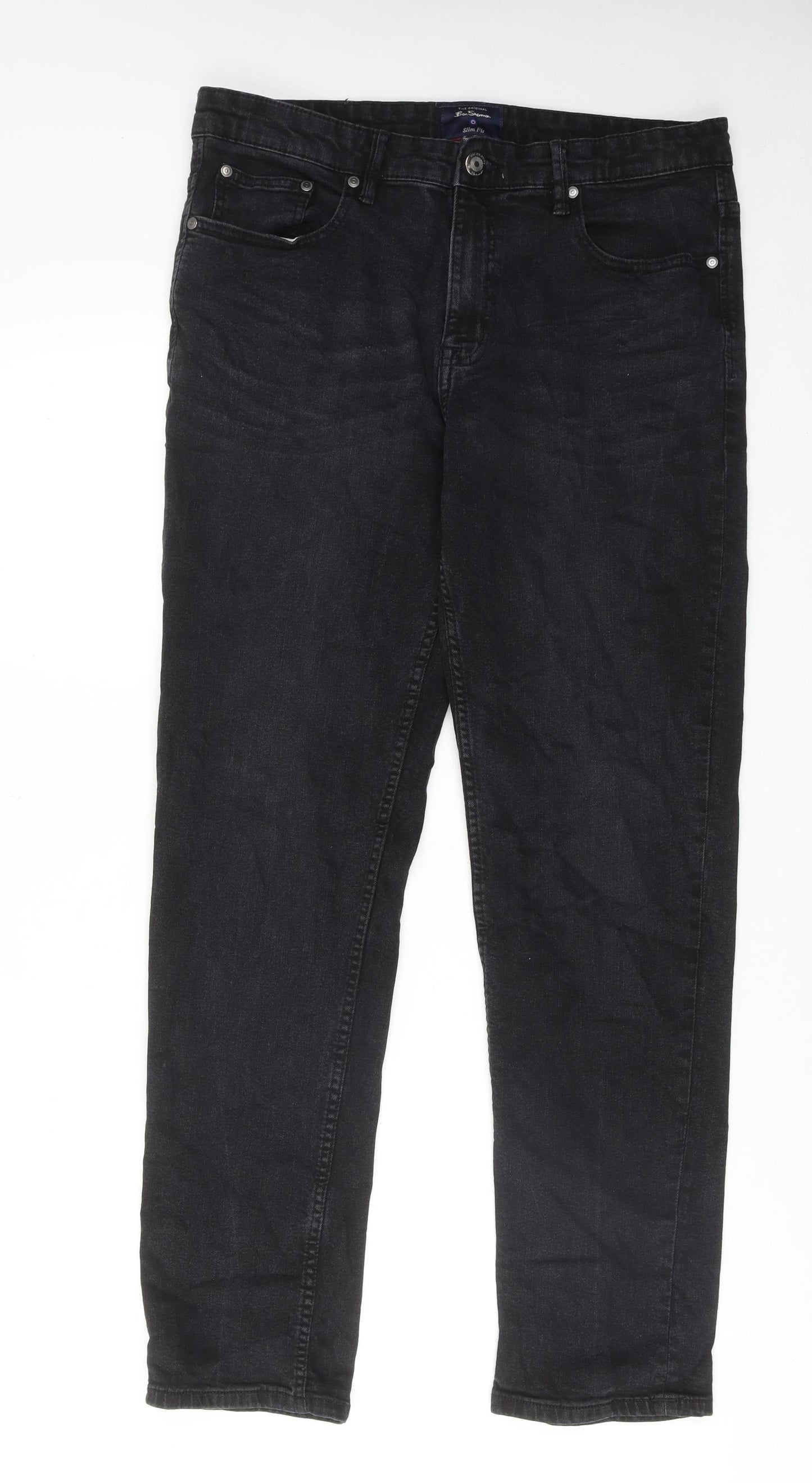 Ben Sherman Mens Black Cotton Straight Jeans Size 36 in Slim Zip