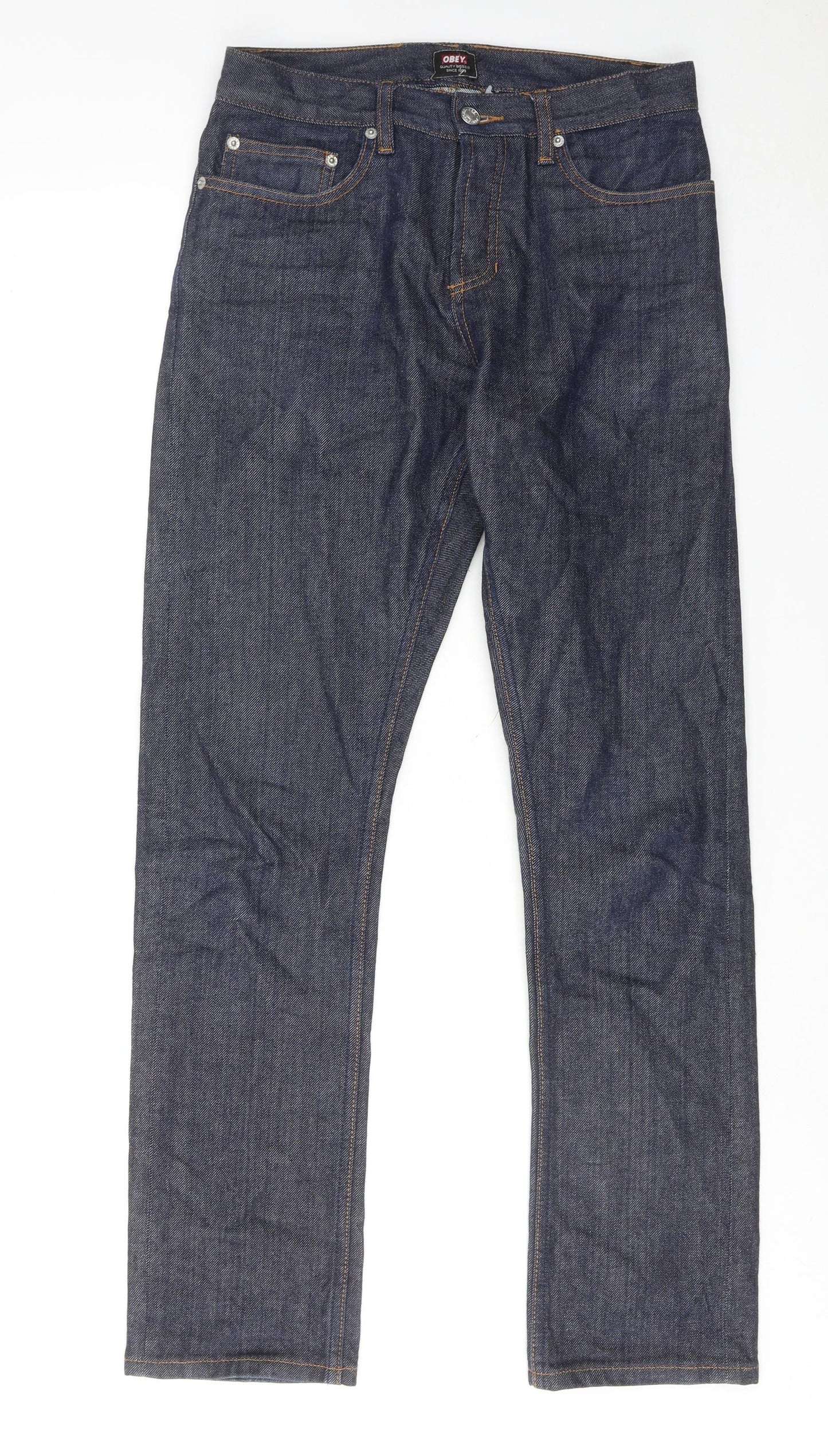 OBEY Mens Blue Cotton Straight Jeans Size 30 in Slim Button