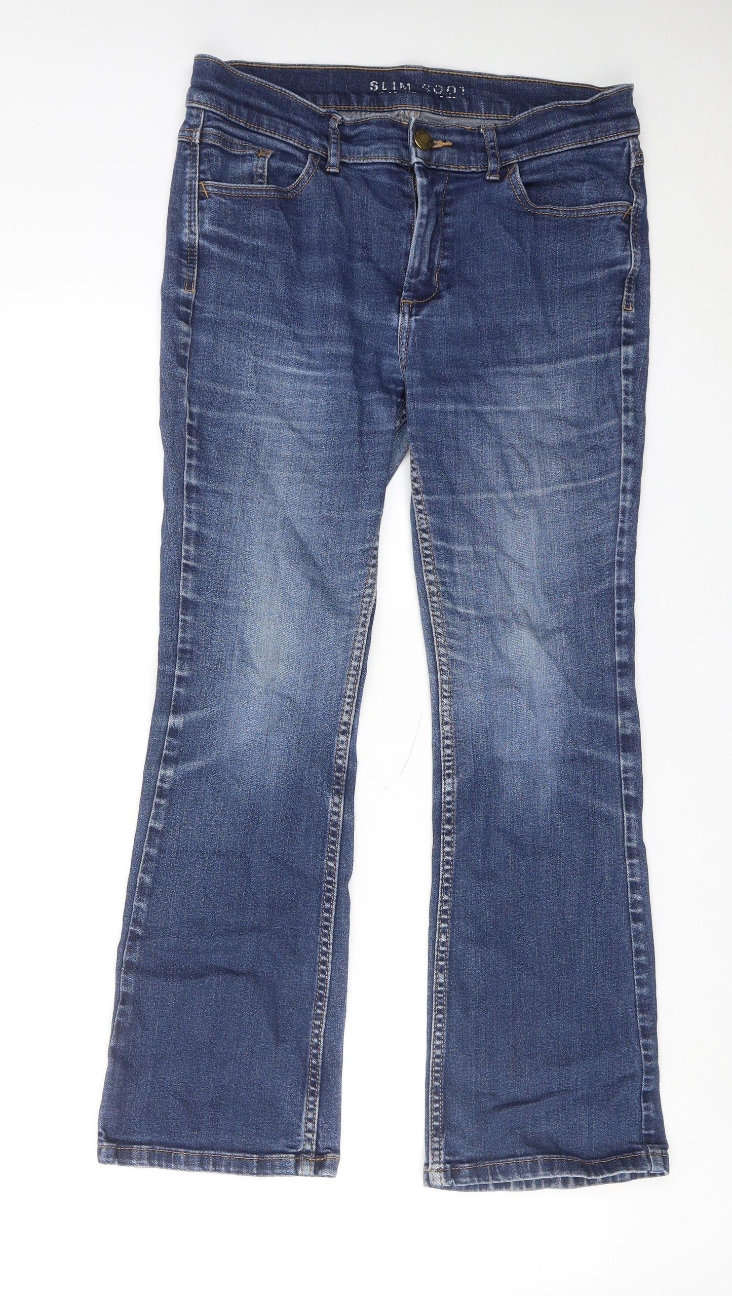 Marks and Spencer Womens Blue Cotton Bootcut Jeans Size 12 Regular Zip