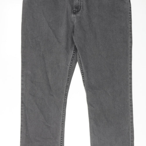 Marks and Spencer Mens Grey Cotton Straight Jeans Size 40 in L31 in Regular Zip