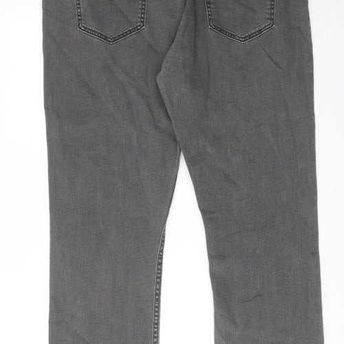 Marks and Spencer Mens Grey Cotton Straight Jeans Size 40 in L31 in Regular Zip