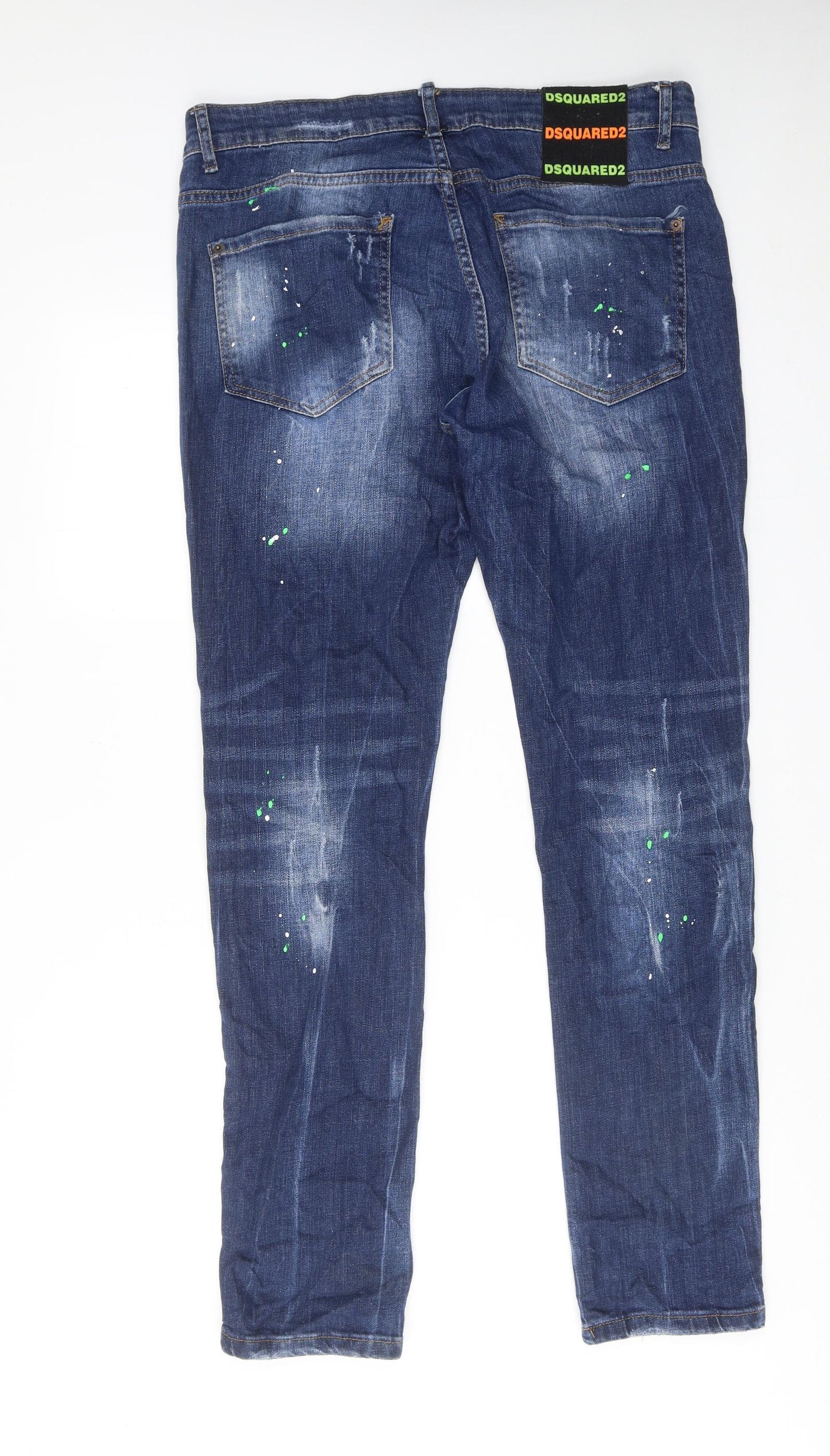 Dsquared2 Mens Blue Cotton Straight Jeans Size 40 in Regular Button - Paint splatter print