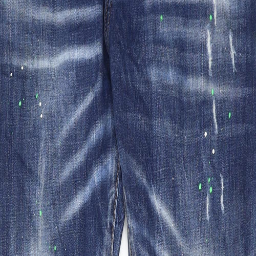Dsquared2 Mens Blue Cotton Straight Jeans Size 40 in Regular Button - Paint splatter print