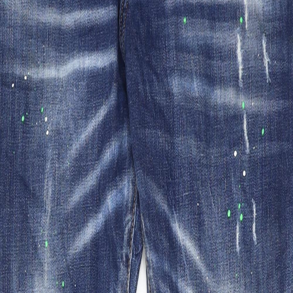 Dsquared2 Mens Blue Cotton Straight Jeans Size 40 in Regular Button - Paint splatter print