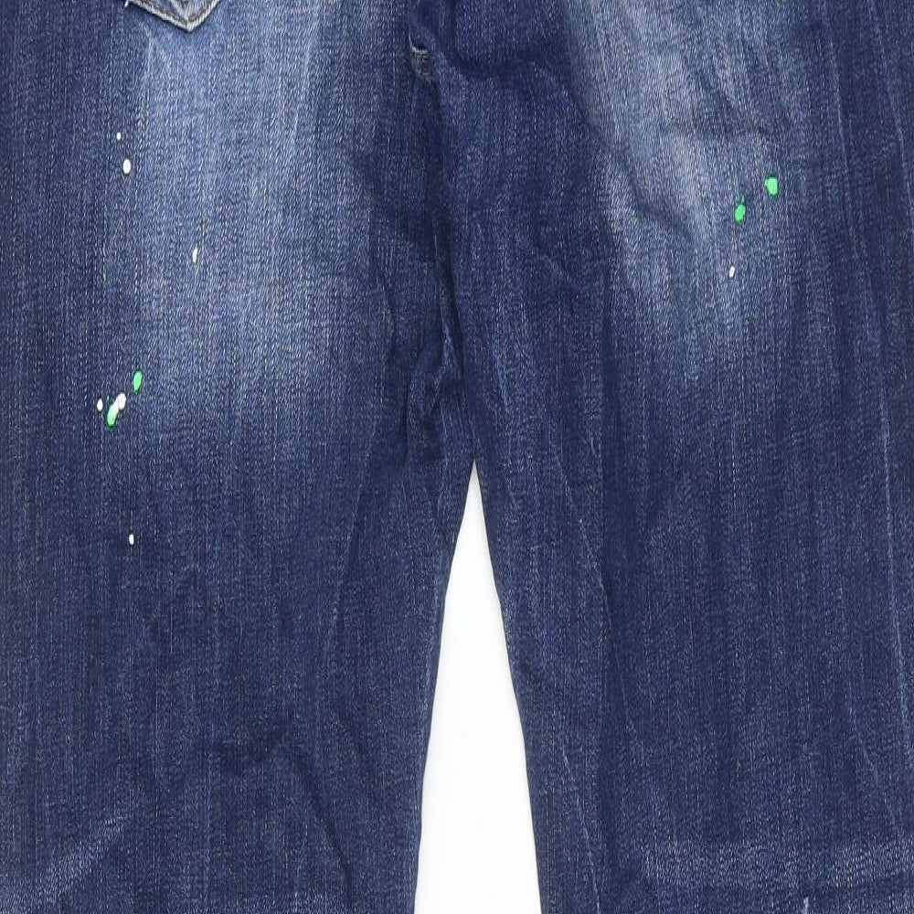 Dsquared2 Mens Blue Cotton Straight Jeans Size 40 in Regular Button - Paint splatter print