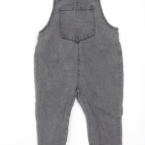 Zara Girls Grey Cotton Dungaree One-Piece Size 3-4 Years Button