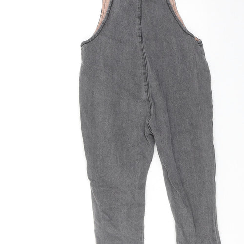 Zara Girls Grey Cotton Dungaree One-Piece Size 3-4 Years Button