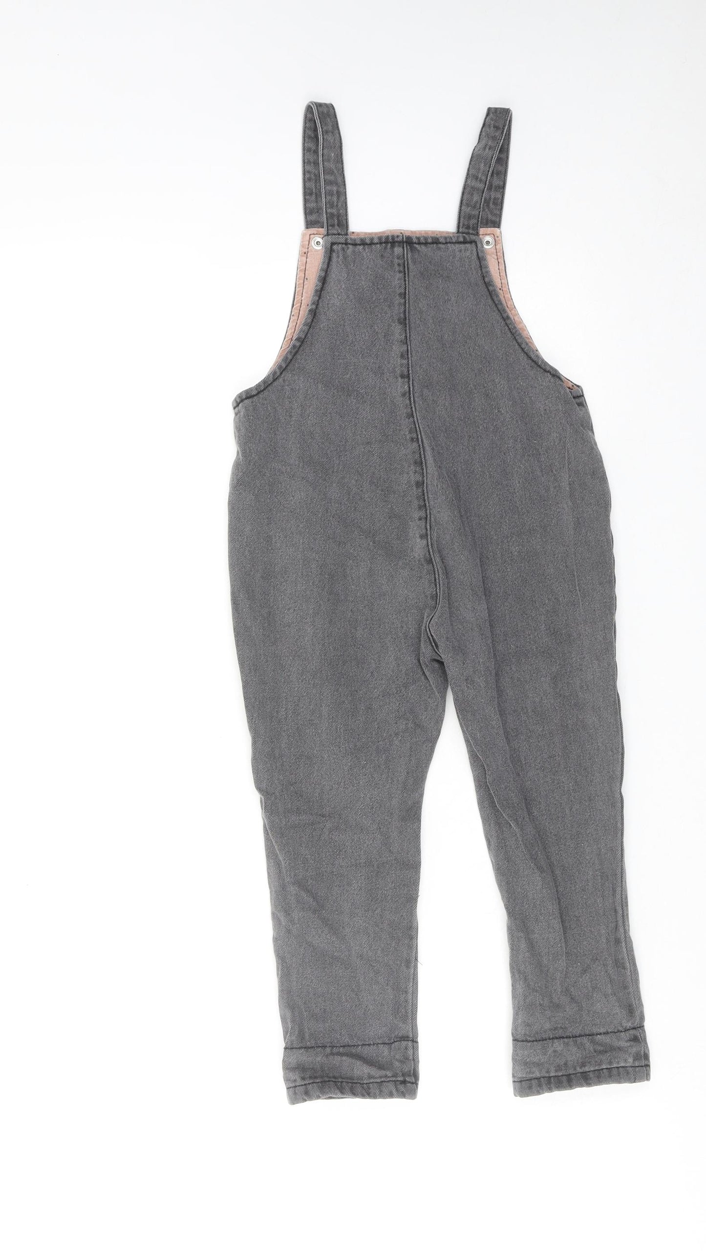 Zara Girls Grey Cotton Dungaree One-Piece Size 3-4 Years Button