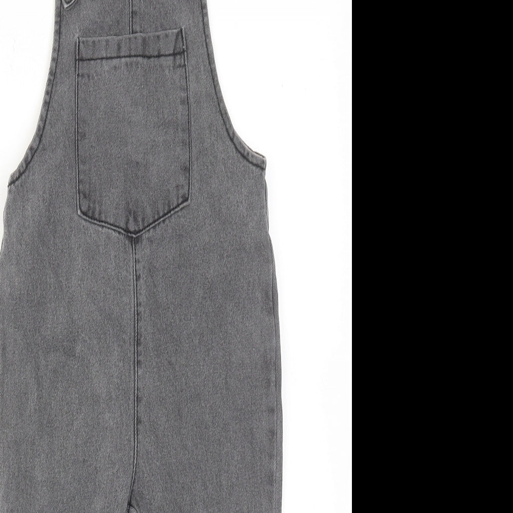 Zara Girls Grey Cotton Dungaree One-Piece Size 3-4 Years Button