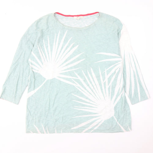 White Stuff Womens Blue Geometric Cotton Basic T-Shirt Size 16 Boat Neck