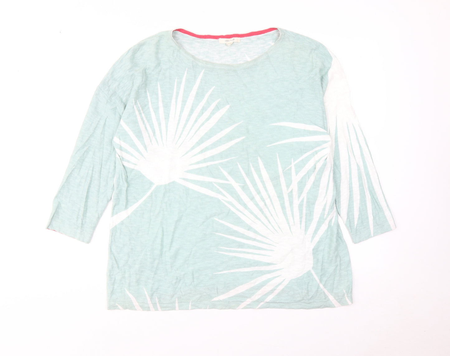 White Stuff Womens Blue Geometric Cotton Basic T-Shirt Size 16 Boat Neck