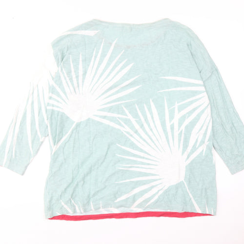 White Stuff Womens Blue Geometric Cotton Basic T-Shirt Size 16 Boat Neck