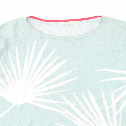 White Stuff Womens Blue Geometric Cotton Basic T-Shirt Size 16 Boat Neck