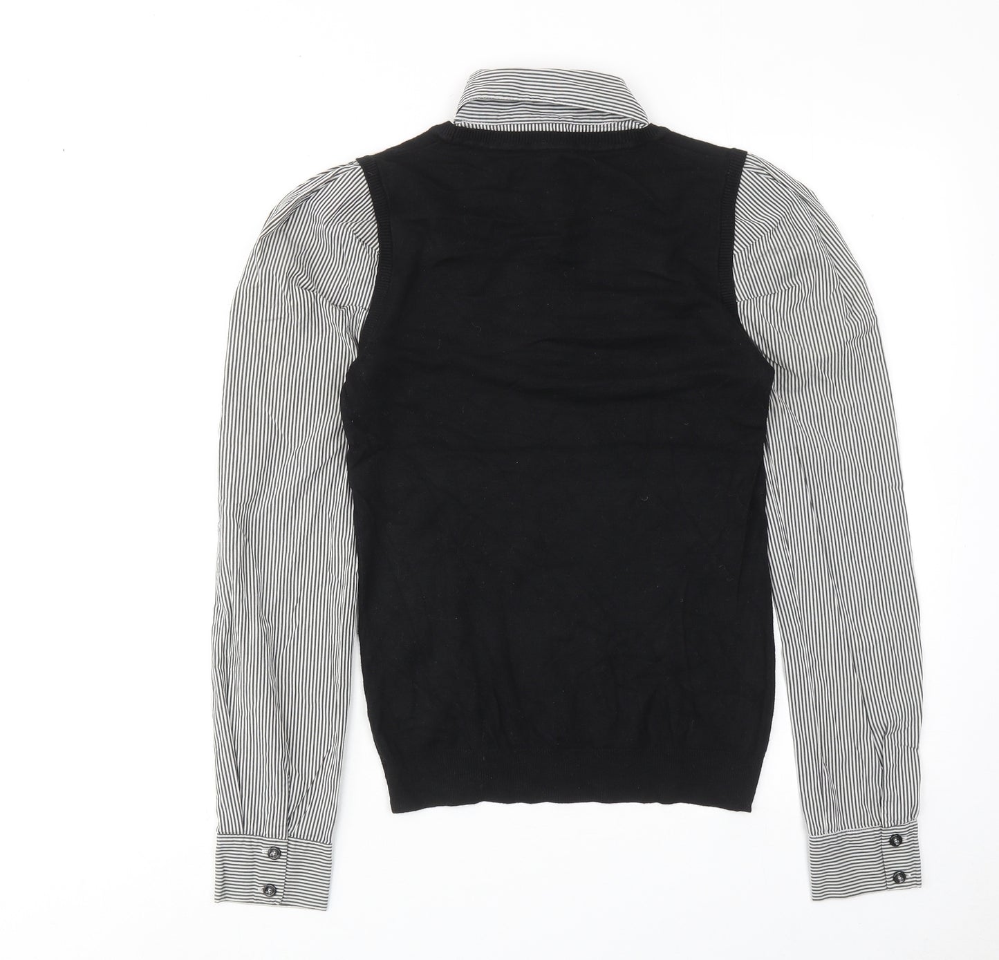 NEXT Womens Black Striped Viscose Basic Button-Up Size 10 Collared - 2 in 1 Top