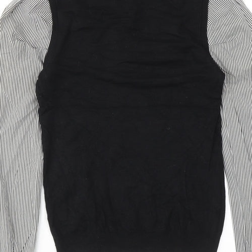 NEXT Womens Black Striped Viscose Basic Button-Up Size 10 Collared - 2 in 1 Top
