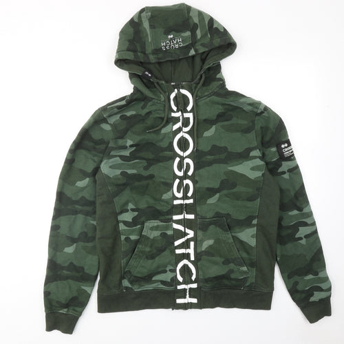 Crosshatch Mens Green Camouflage Cotton Full Zip Hoodie Size XL